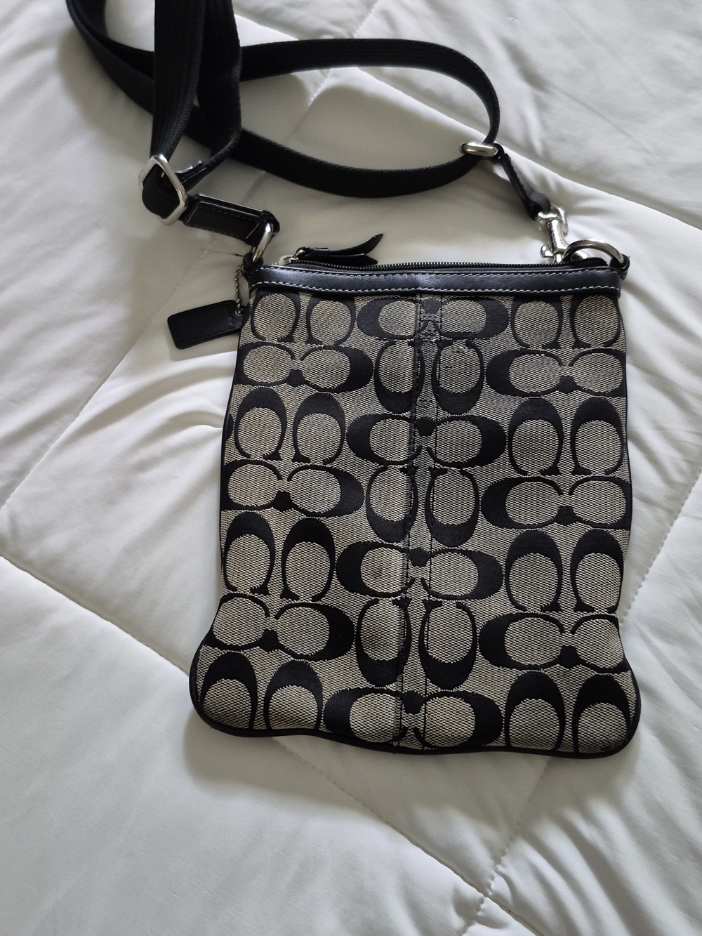 Coach Black and Beige Signature Crossbody Pouch - Picture 2 of 3